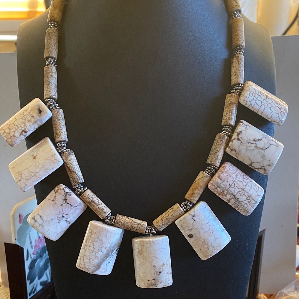 Picture Jasper and Magnesite Stone Necklace.